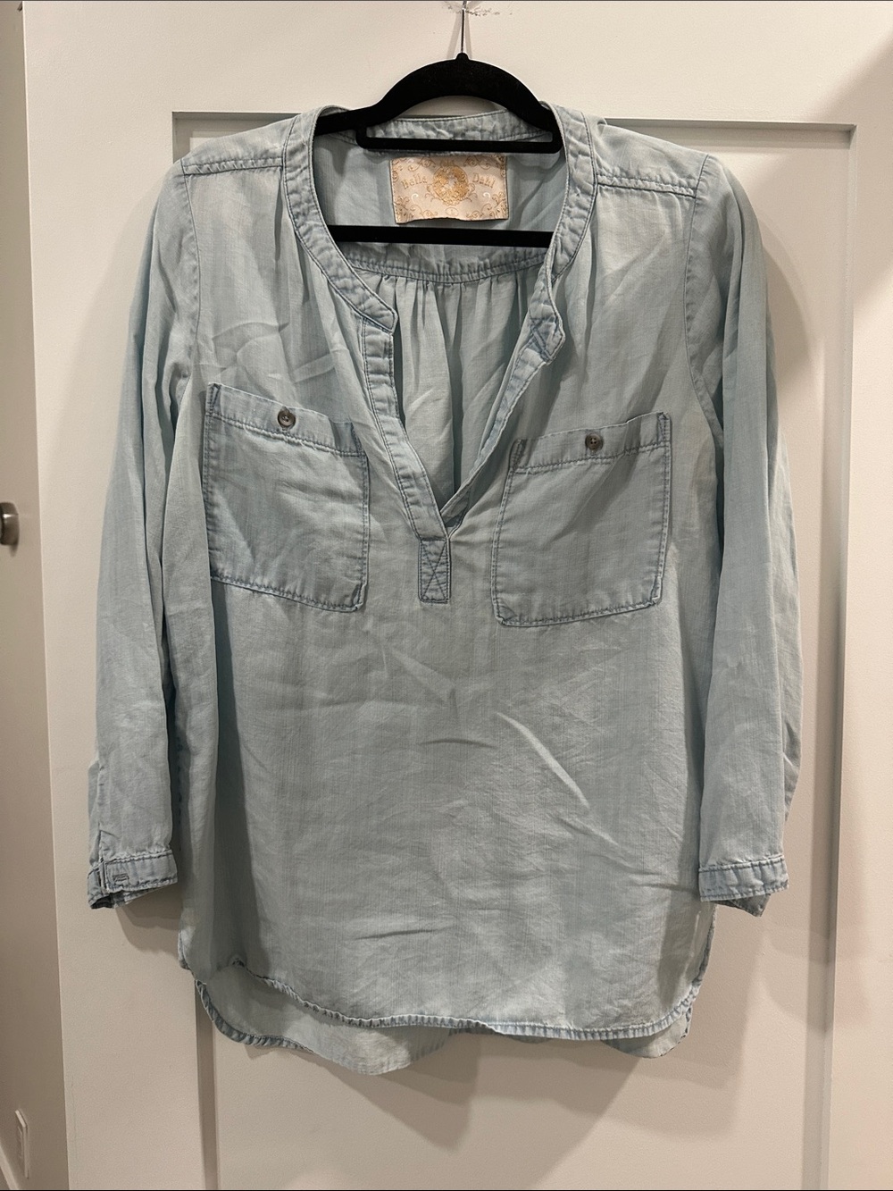Bella Dahl Light Blue Chambray Pullover Tencel top Large